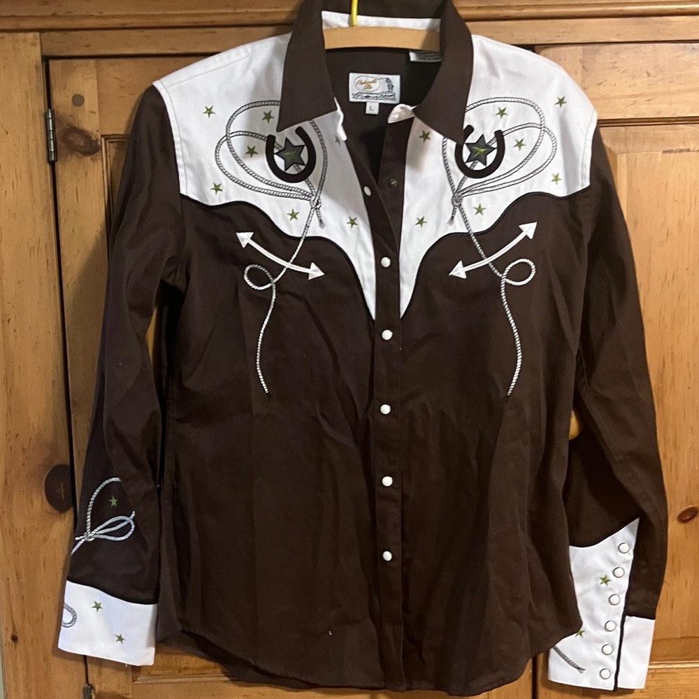 Panhandle Slim Brown and White Embroidered Western Shirt